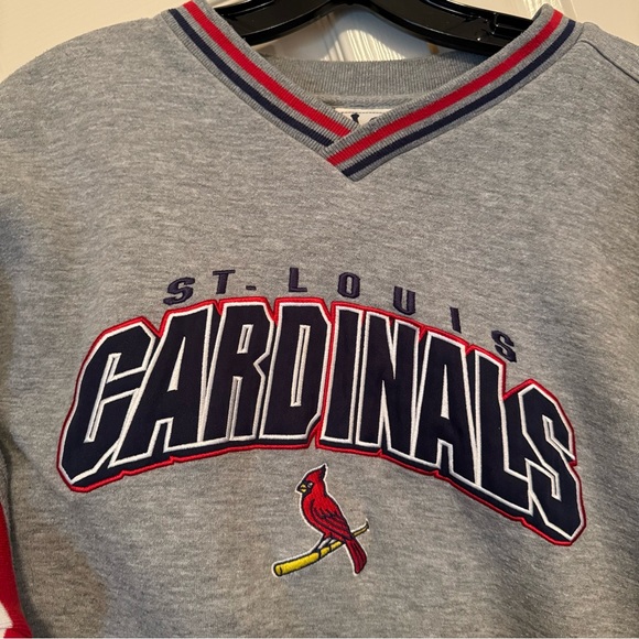 VTG St Louis Cardinals Sweatshirt 2XL Gray Striped Sleeve Stitched Lee Sport - Picture 2 of 8